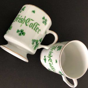 LEFTON Vintage "Irish Coffee" Footed Mugs Shamrocks & Clovers NWT